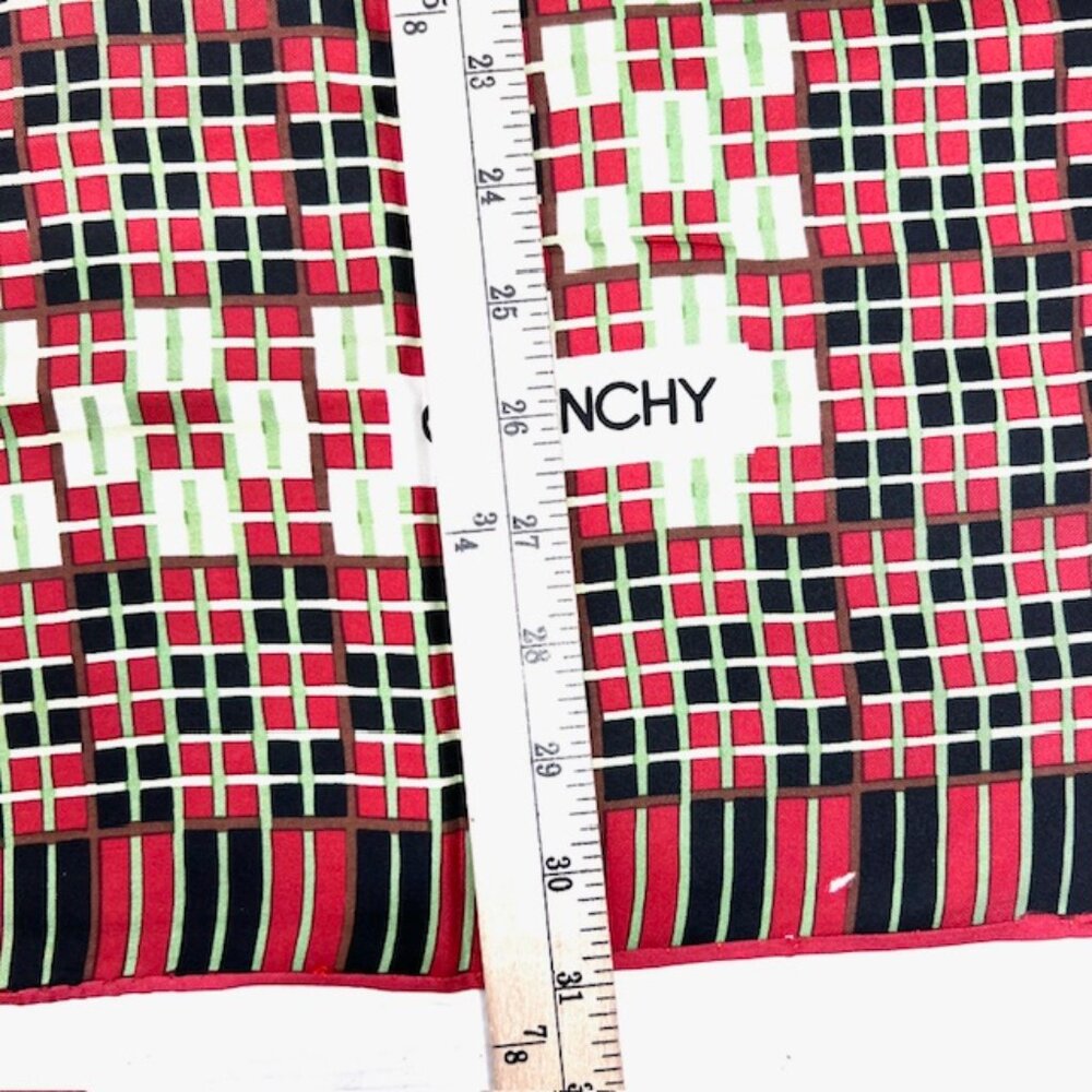 Givenchy Scarf 30"  100% Silk Satin red black green white color blcck stripe (45 - Picture 6 of 10